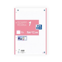 RECAMBIO CLASSIC OXFORD 100H+20H GRATIS A4 90GR 5X5MM 4 TALADROS 1 BANDA DE COLOR