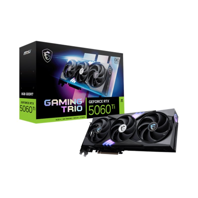 VGA MSI RTX 5060 TI 8G GAMING TRIO OC,NV,RTX5060TI,8GB,GDDR7,128BIT,1HDMI+3DP,TWIN FROZR 4 (3 VENTILADORES)