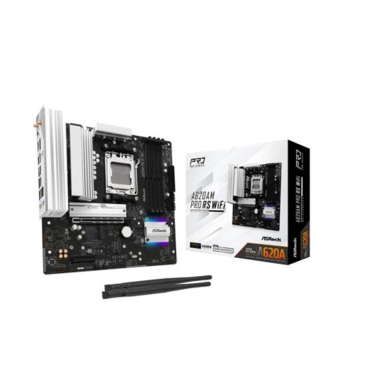 PLACA ASROCK A620AM PRO RS WIFI,AMD,AM5,A620A,4DDR5,256GB,HDMI+DP,2SATA6+2M.2,7USB3.2,2.5GBLAN+WIFI6E+BT5.2,MATX