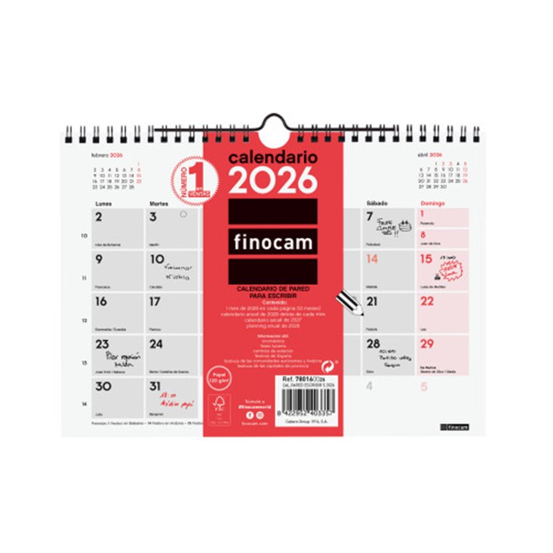 CALENDARIO 2026 NEUTRO PARED ESCRIBIR S 210X150MM FINOCAM 780160026